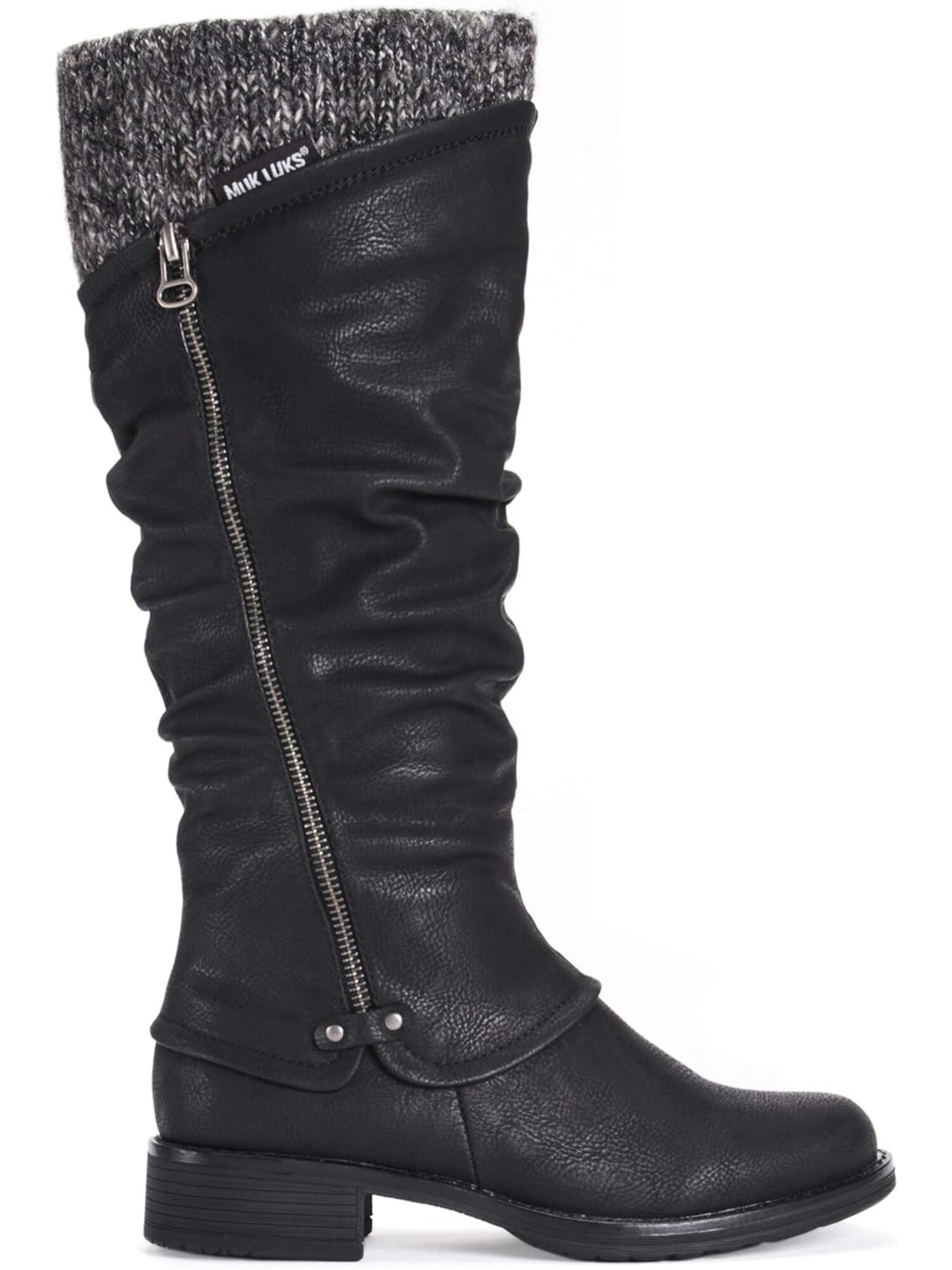 MUK LUKS Womens Black Insulated Water Resistant Round Toe Stacked Heel Zip-Up Snow Boots 7