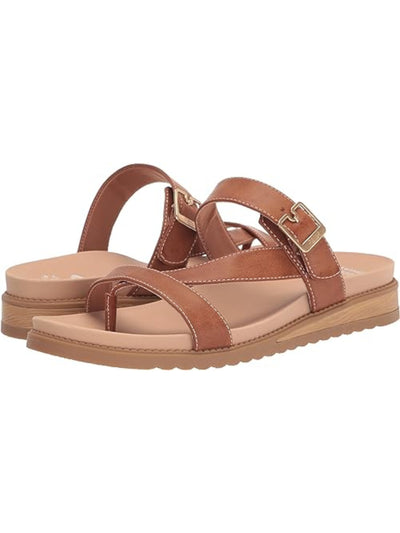 DR SCHOLLS Womens Brown Asymmetrical Strap Buckle Accent Cushioned Island-dream Open Toe Wedge Slip On Thong Sandals Shoes 9 M