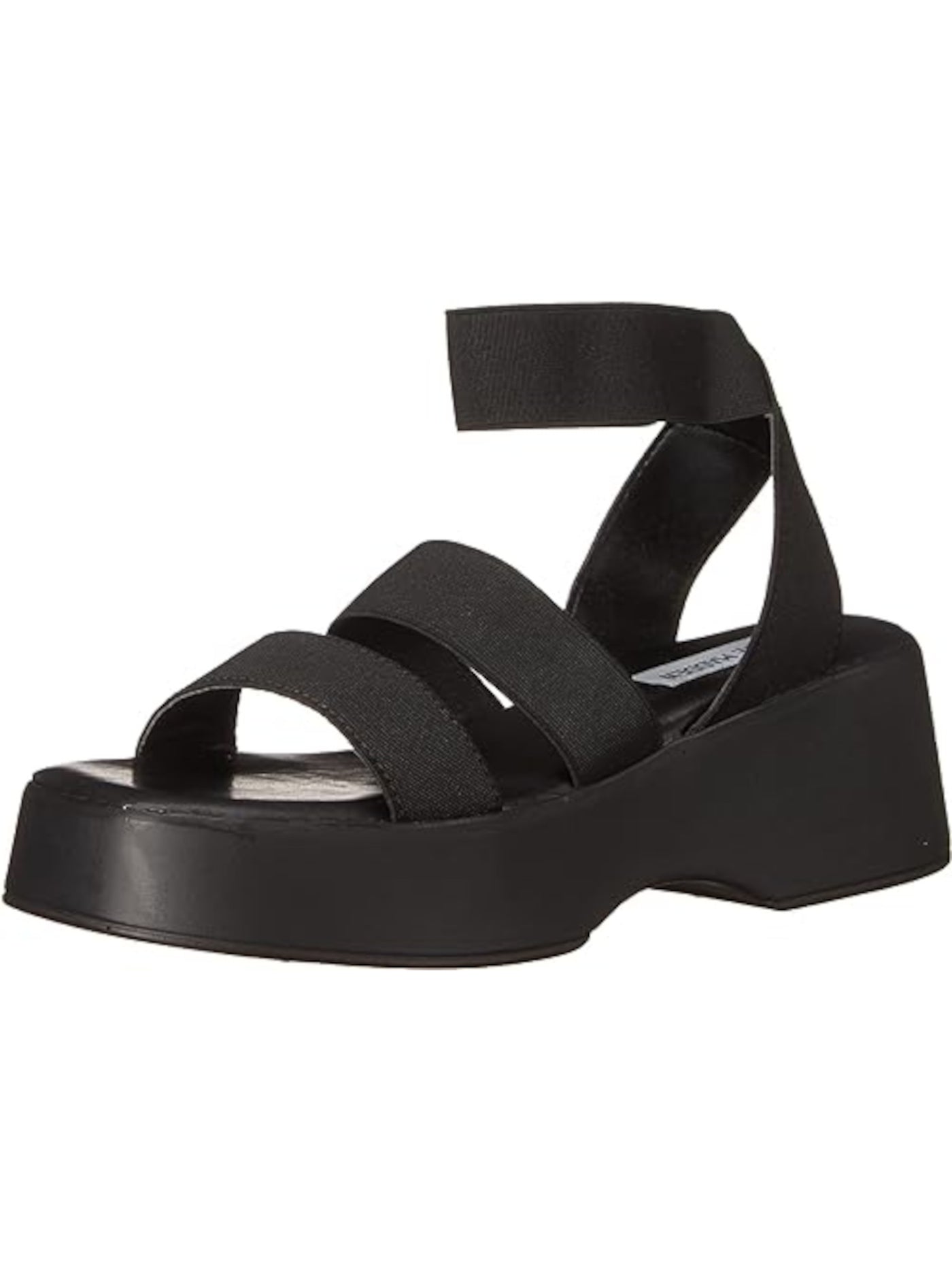 STEVE MADDEN Womens Black 1-1/2" Platforms Padded Ankle Strap Stretch Sashes Square Toe Wedge Slip On Sandals Shoes 9 M