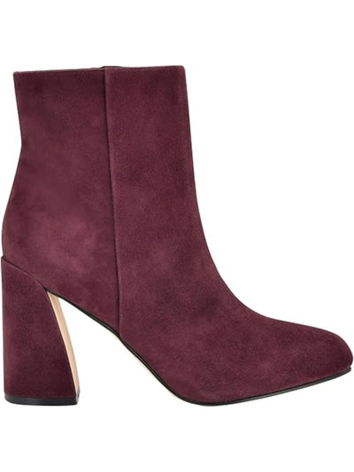 NINE WEST Womens Burgundy Padded Yast Almond Toe Flare Zip-Up Leather Dress Booties 9 M
