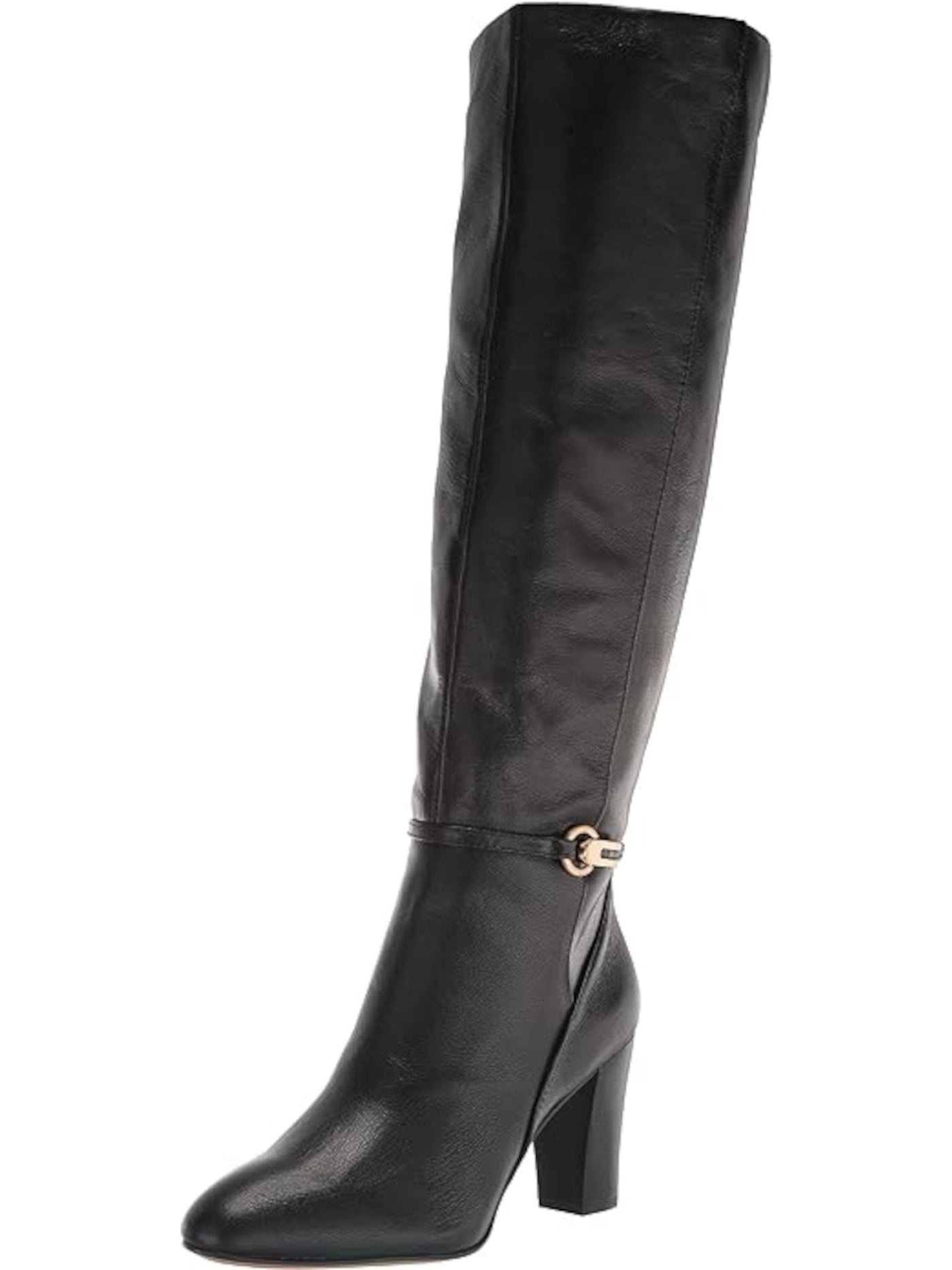 FRANCO SARTO Womens Black Metallic Hardware Palermo Almond Toe Zip-Up Leather Dress Boots 7 M