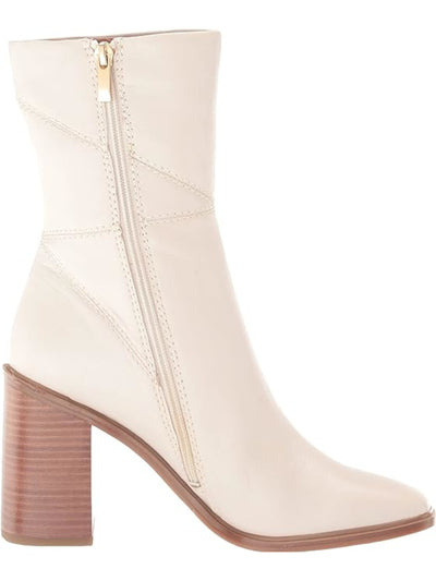 FRANCO SARTO Womens Beige Stormy Square Toe Block Heel Zip-Up Leather Heeled Boots 8 M