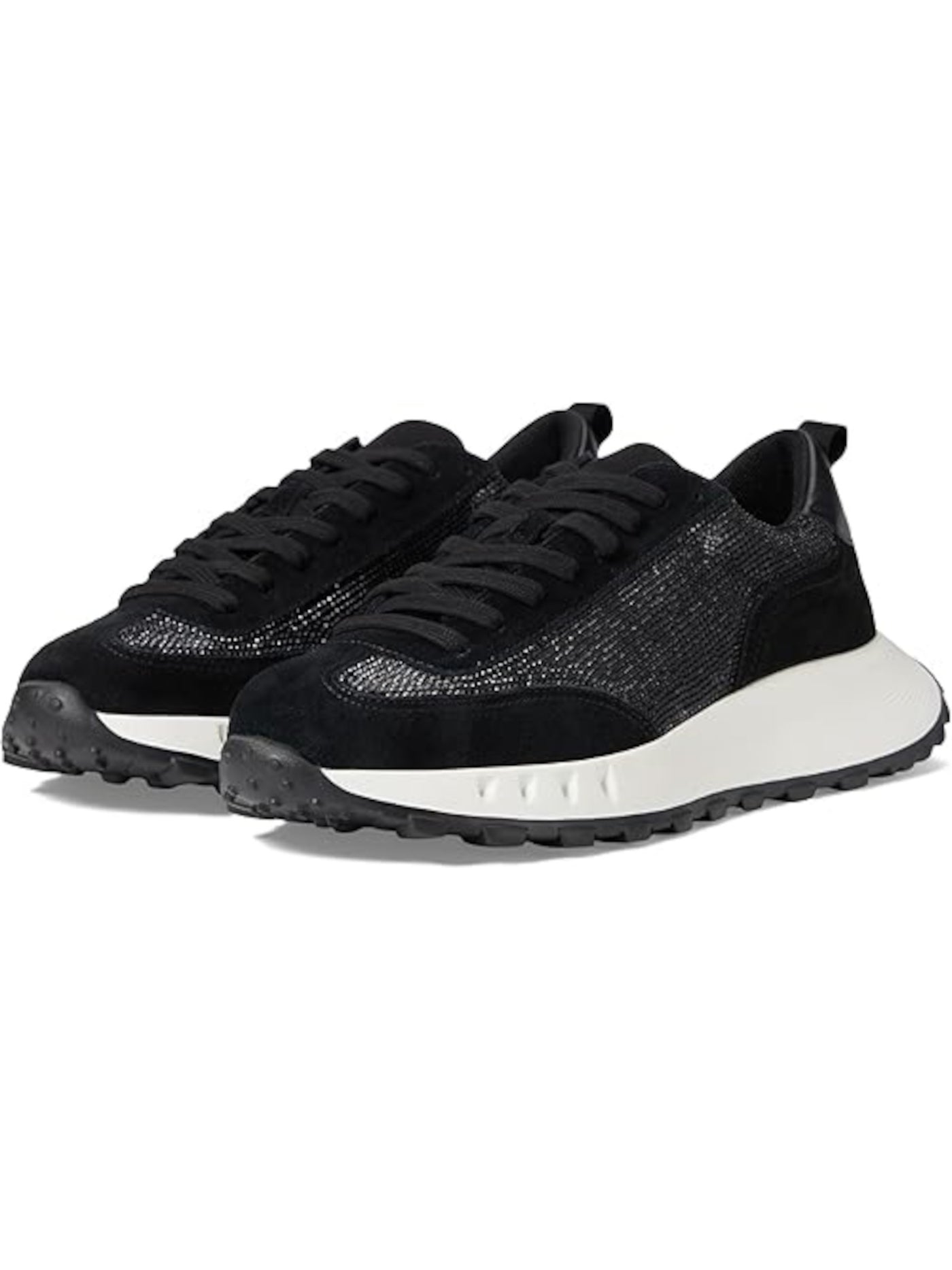 AQUA COLLEGE Womens Black Mixed Media Rhinestone Heel Pull-Tab Slip Resistant Cushioned Luster Round Toe Wedge Lace-Up Sneakers Shoes 6 M