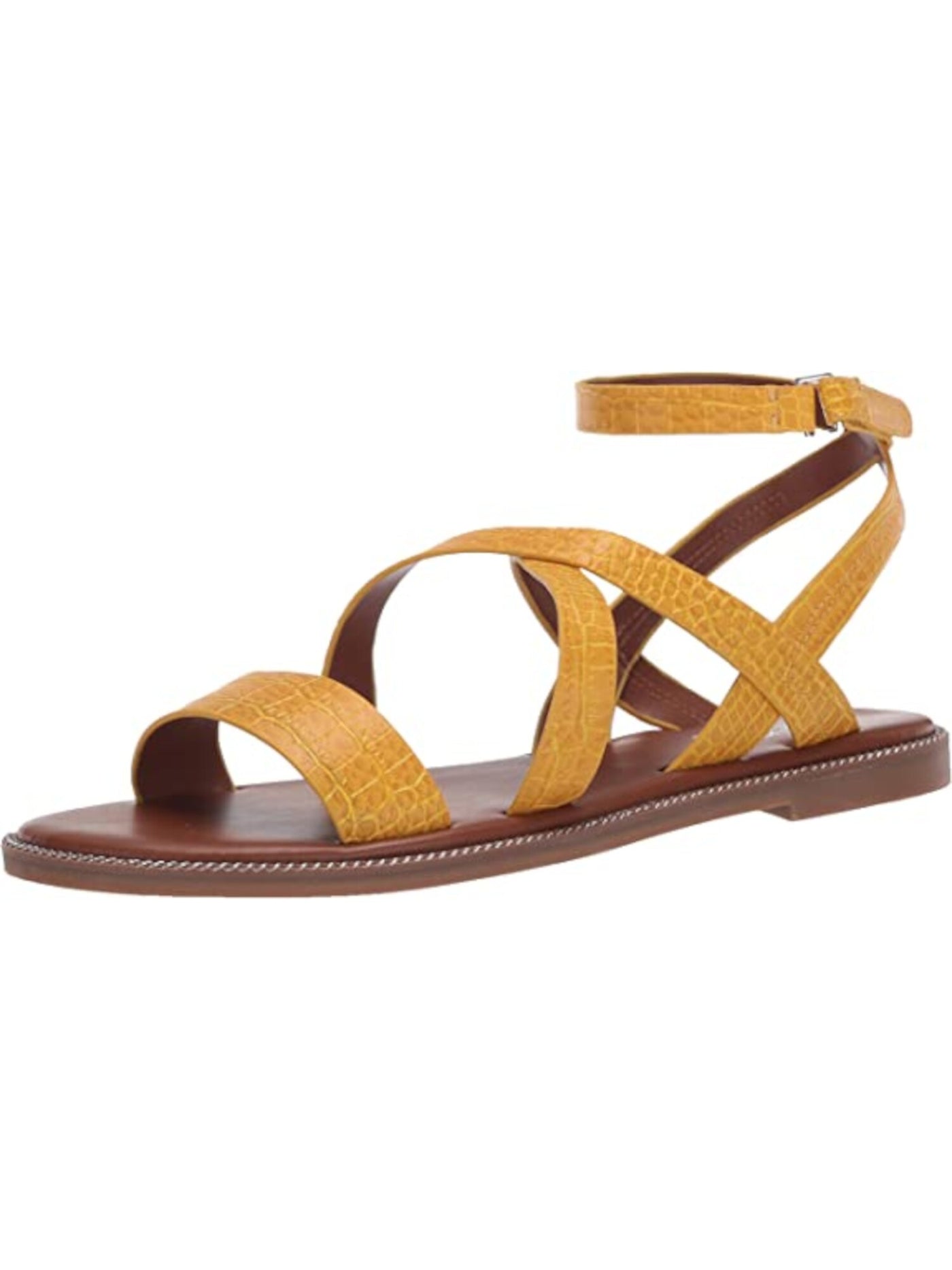 FRANCO SARTO Womens Yellow Snake Print Ankle Strap Padded Kemmer Round Toe Buckle Gladiator Sandals Shoes 7 M