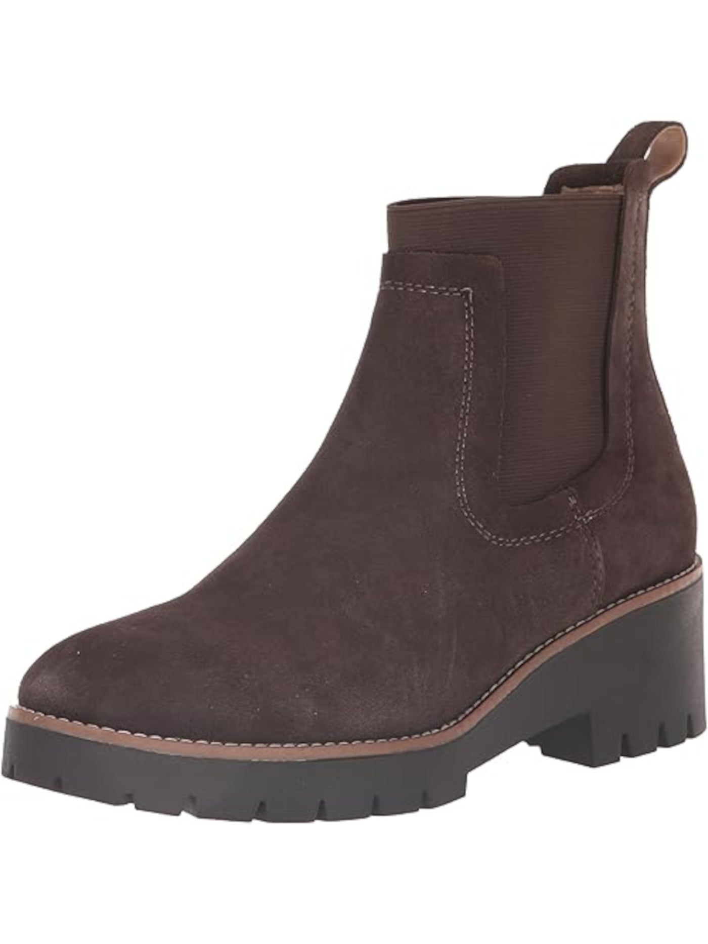 AQUA COLLEGE Womens Brown Side Goring Padded Back Pull-Tab Waterproof Slip Resistant Demi Round Toe Wedge Leather Chelsea Boot 6.5 M