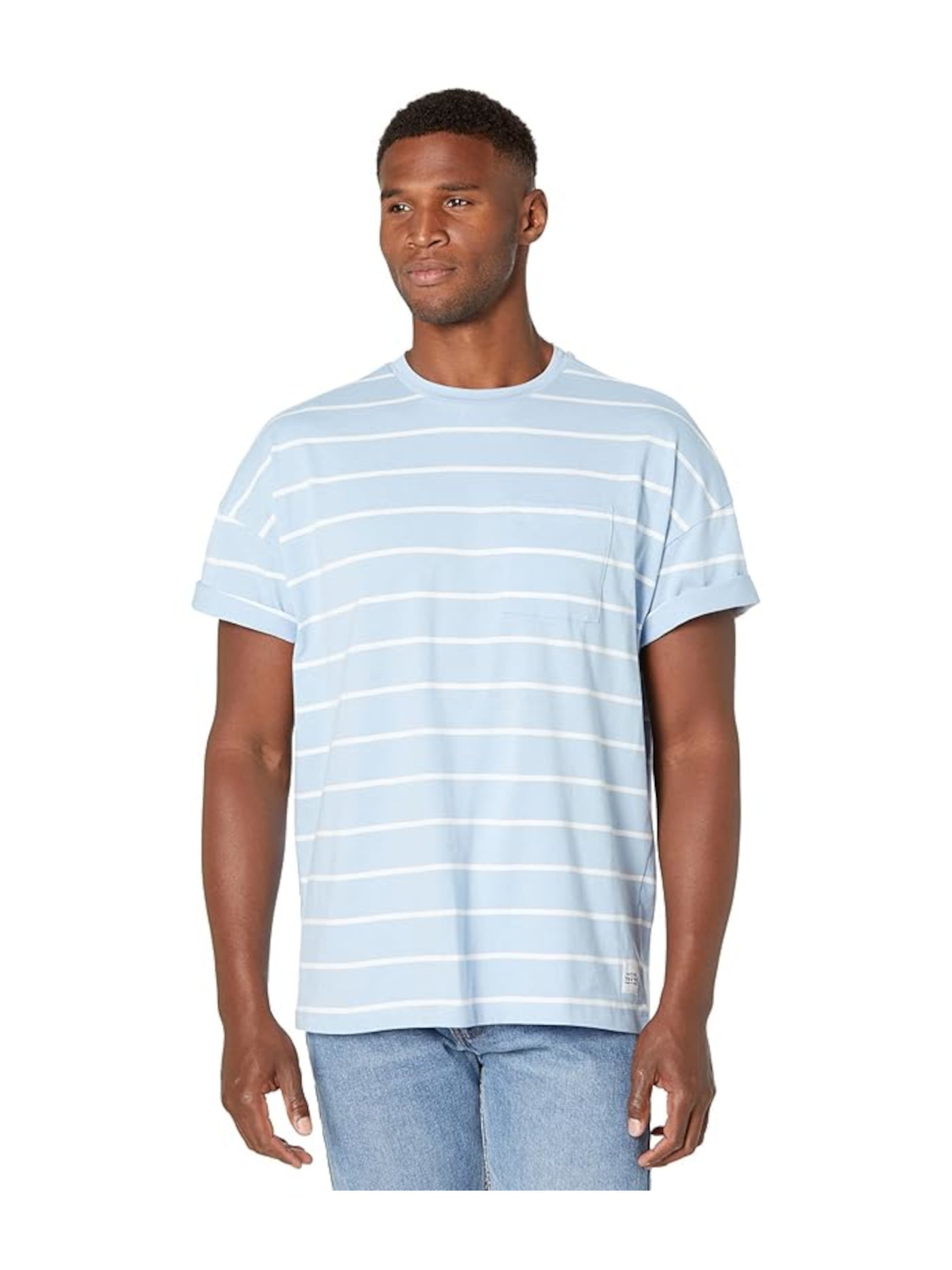 NATIVE YOUTH Mens Light Blue Striped Short Sleeve Oversized Fit T-Shirt XL