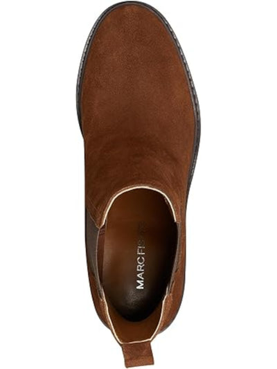MARC FISHER Womens Brown Heel Pull-Tab Goring Padded Modesty Round Toe Stacked Heel Chelsea Boot 6.5 M