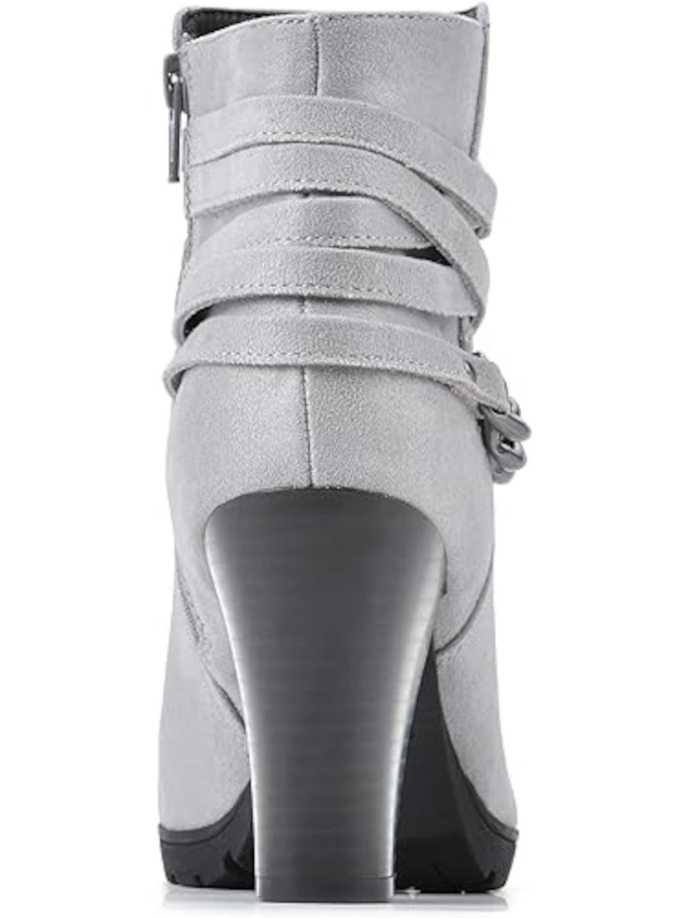 WHITE MOUNTAIN Womens Gray Chain Samuel Round Toe Stacked Heel Zip-Up Booties 8 M