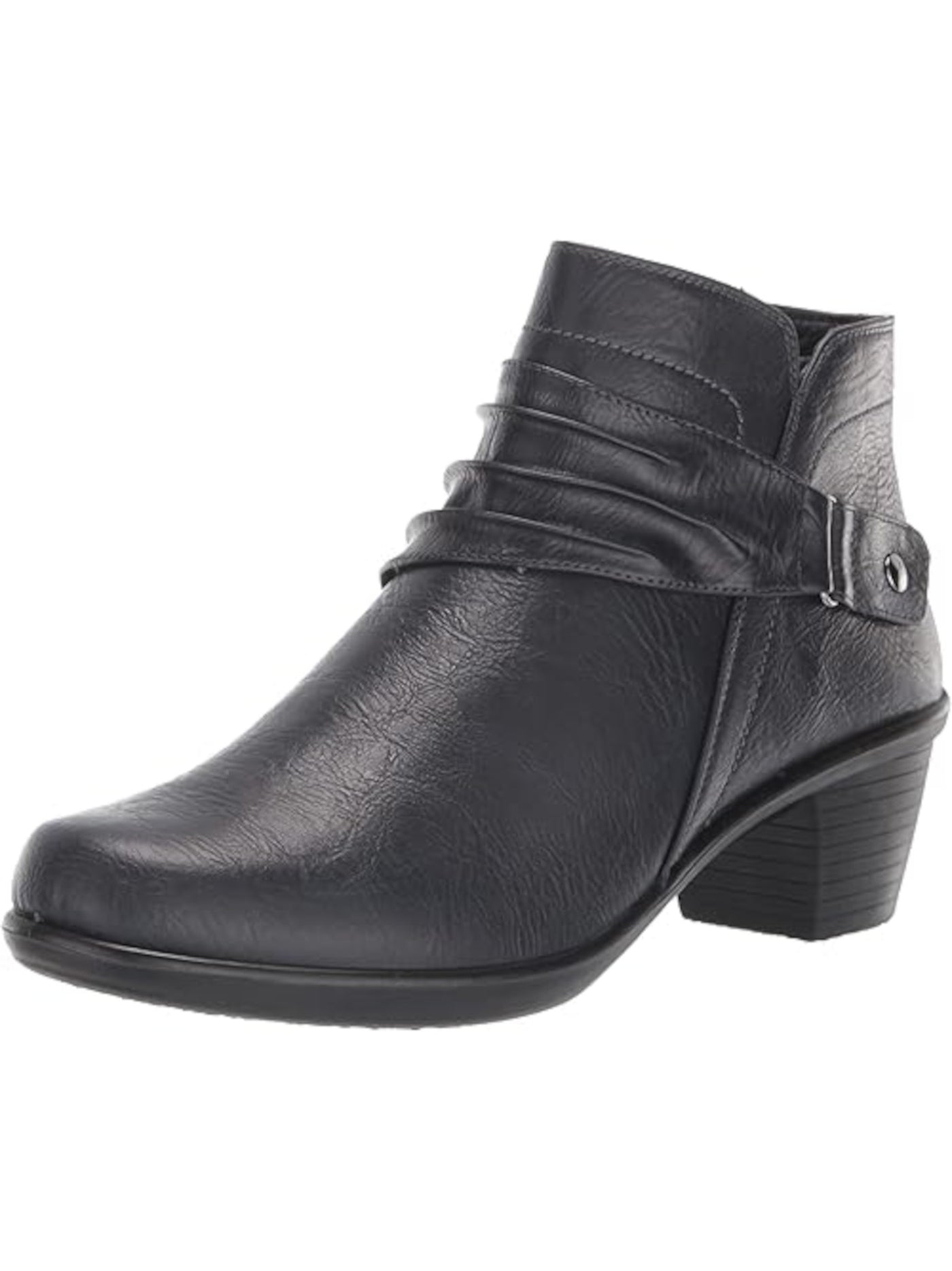 EASY STREET Womens Navy Flexible Ruched Cushioned Damita Round Toe Block Heel Zip-Up Booties 8 N