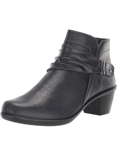 EASY STREET Womens Navy Flexible Ruched Cushioned Damita Round Toe Block Heel Zip-Up Booties 8 N