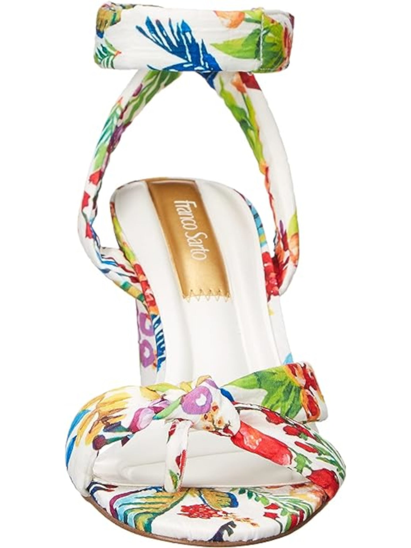 FRANCO SARTO Womens White Floral Ankle Strap Padded Oma Round Toe Block Heel Dress Heeled Sandal 5.5 M