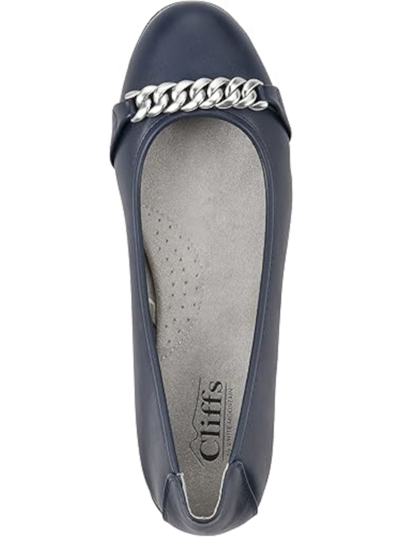 CLIFFS BY WHITE MOUNTAIN Womens Navy Chain Accent Arch Support Cushioned Charmed Round Toe Slip On Ballet Flats 7.5 M