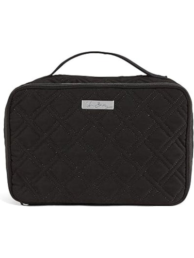 VERA BRADLEY Women's Black Quilted Zipper Pouch Solid Canvas Top Handle Strap Cosmetics Bag