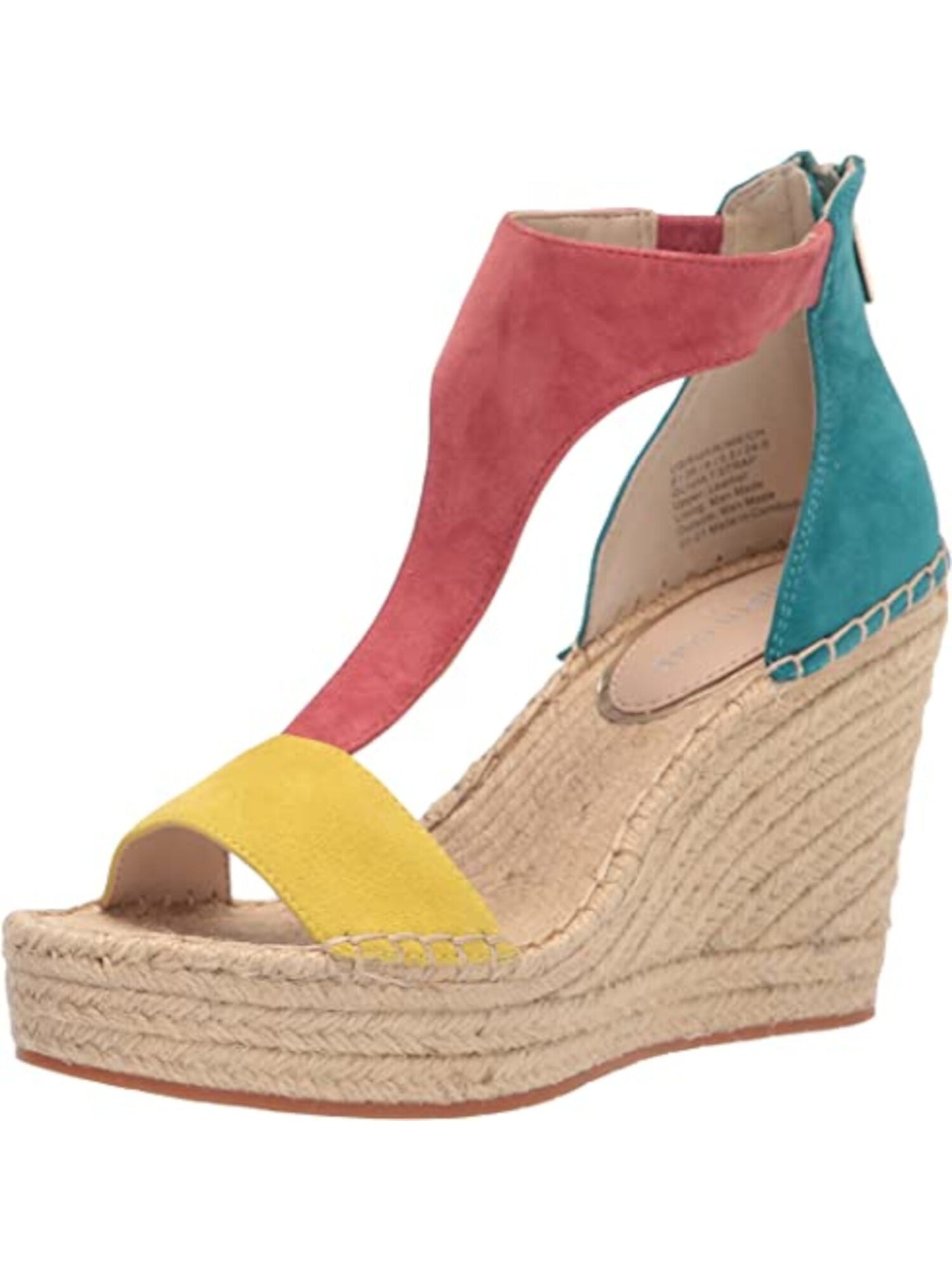 KENNETH COLE NEW YORK Womens Coral Multicolor 1" Platform T-Strap Ankle Strap Olivia Almond Toe Wedge Buckle Leather Espadrille Shoes 7.5 M