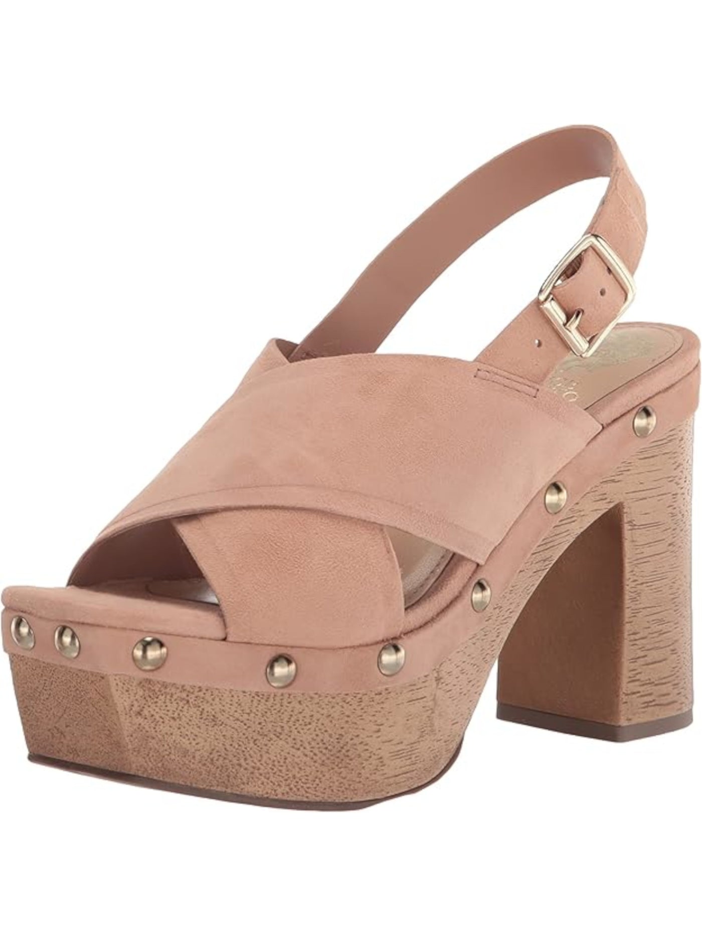 VINCE CAMUTO Womens Pink 2" Platform Crossover Straps Studded Padded Jenevya Square Toe Block Heel Buckle Leather Slingback Sandal 9.5 M