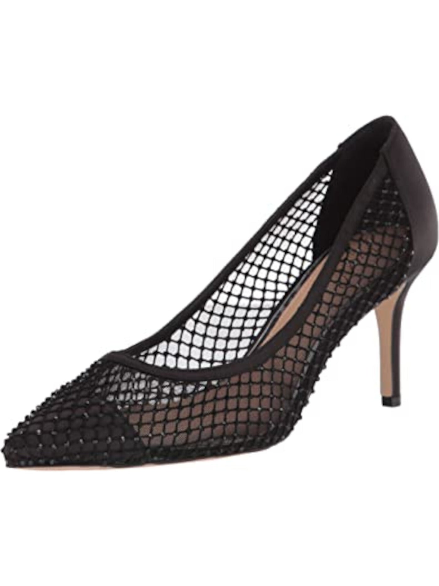 JEWEL BADGLEY MISCHKA Womens Black Fishnet Rhinestone Padded Floria Pointed Toe Stiletto Slip On Dress Pumps Shoes 5.5