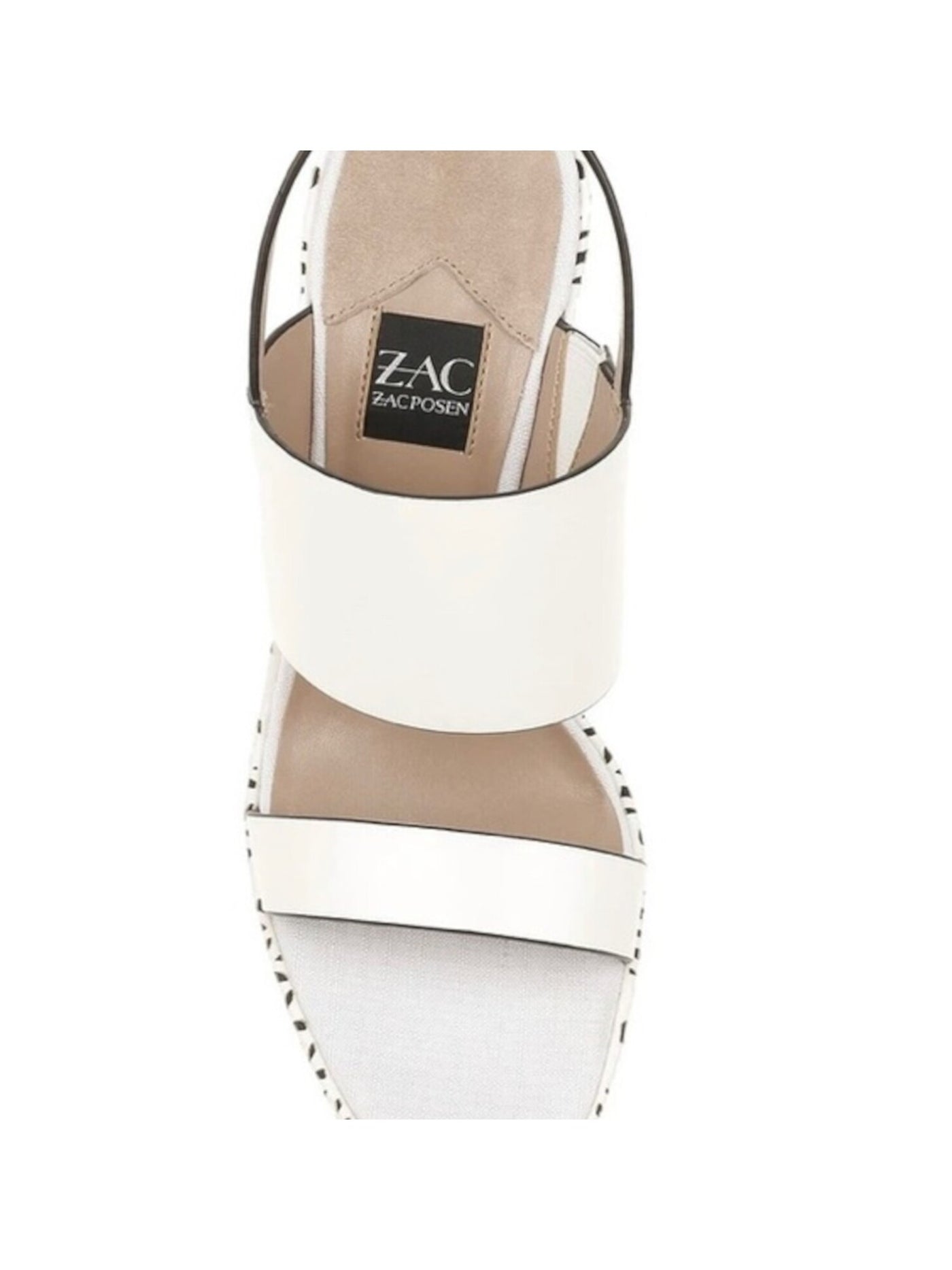 ZAC ZAC POSEN Womens White Laser Cut Side Gore 1" Platform Ankle Strap Cushioned Virginia Round Toe Block Heel Slip On Leather Dress Slingback Sandal 8.5 M