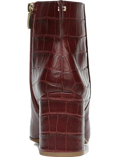 FRANCO SARTO Womens Maroon Crocodile Padded Studded Tina Square Toe Block Heel Zip-Up Leather Booties 7.5 M