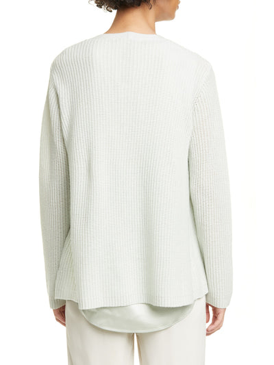 EILEEN FISHER Womens Green Stretch Ribbed Knit Cardigan Long Sleeve Open Front Wear To Work Sweater M