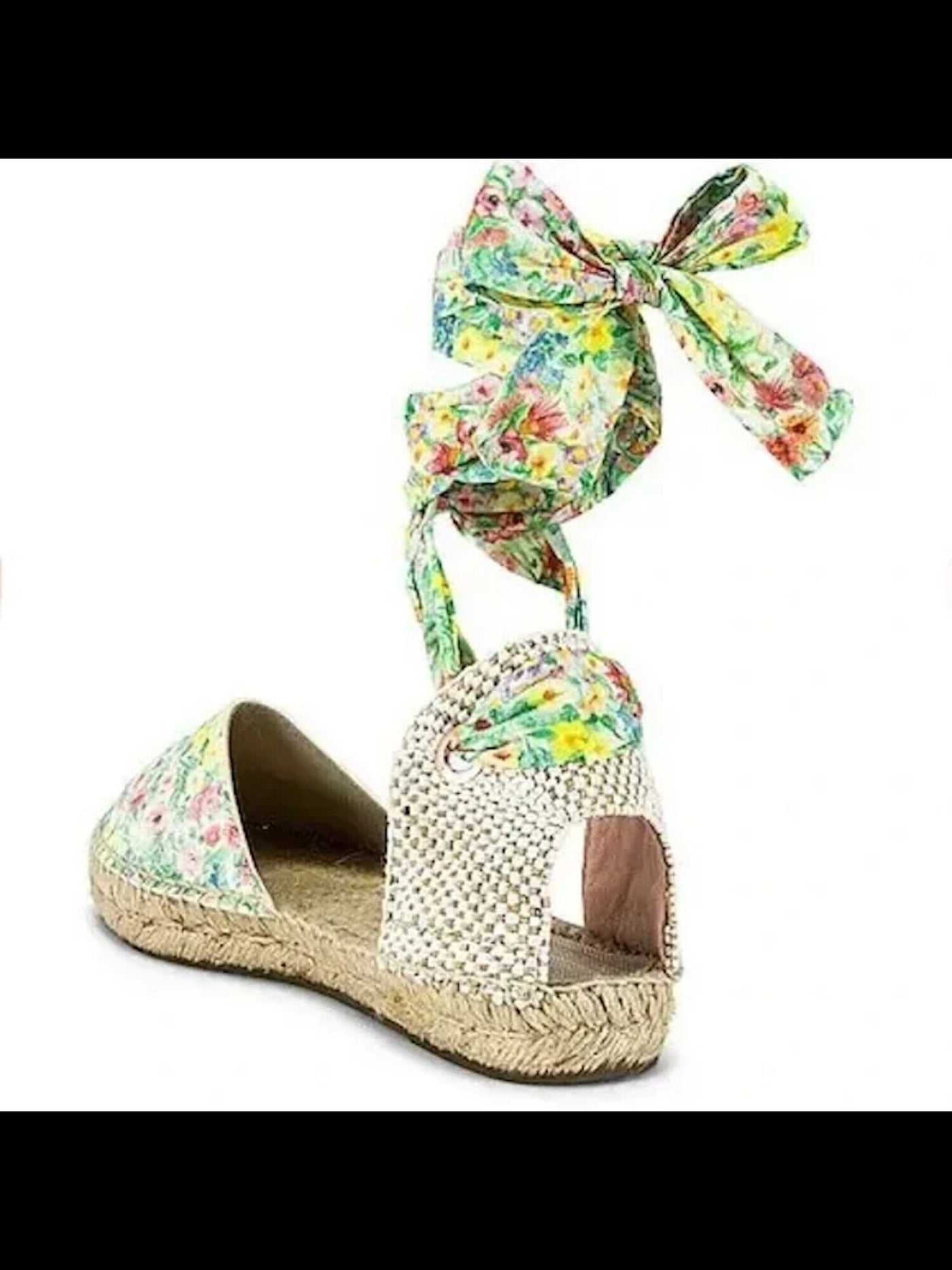 MANEBI Womens Green Floral Woven Ankle Strap Velenciana Round Toe Platform Lace-Up Leather Espadrille Shoes 36