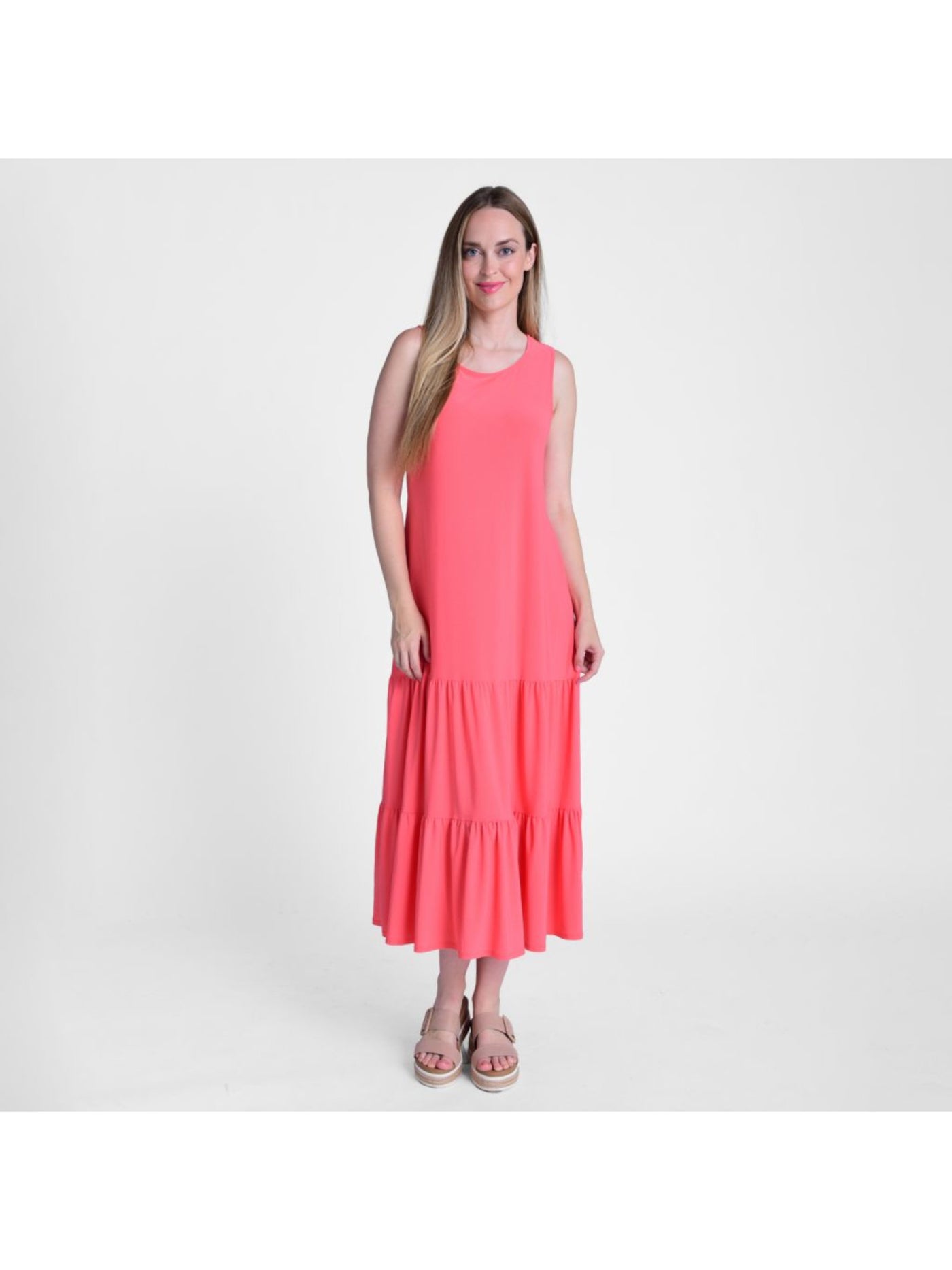 VINCE CAMUTO Womens Coral Sleeveless Jewel Neck Maxi Shift Dress M