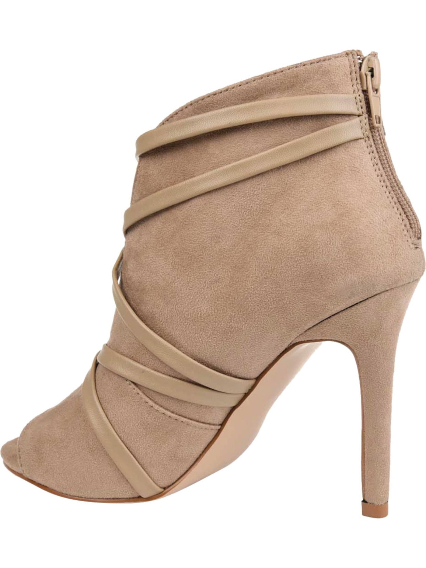 JOURNEE COLLECTION Womens Beige V-Cut Vamp Strappy Padded Samara Peep Toe Stiletto Zip-Up Dress Booties 8