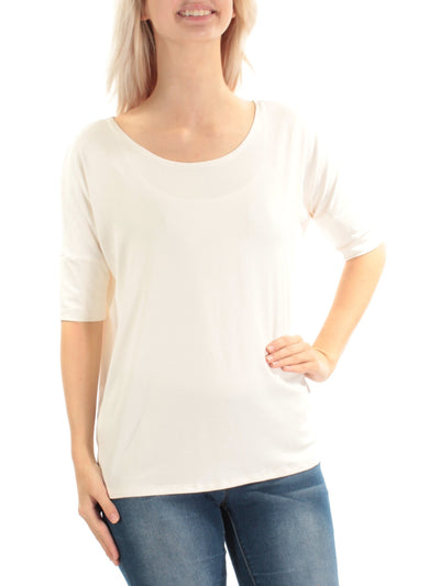 A LINE Womens Ivory Short Sleeve Jewel Neck Top S