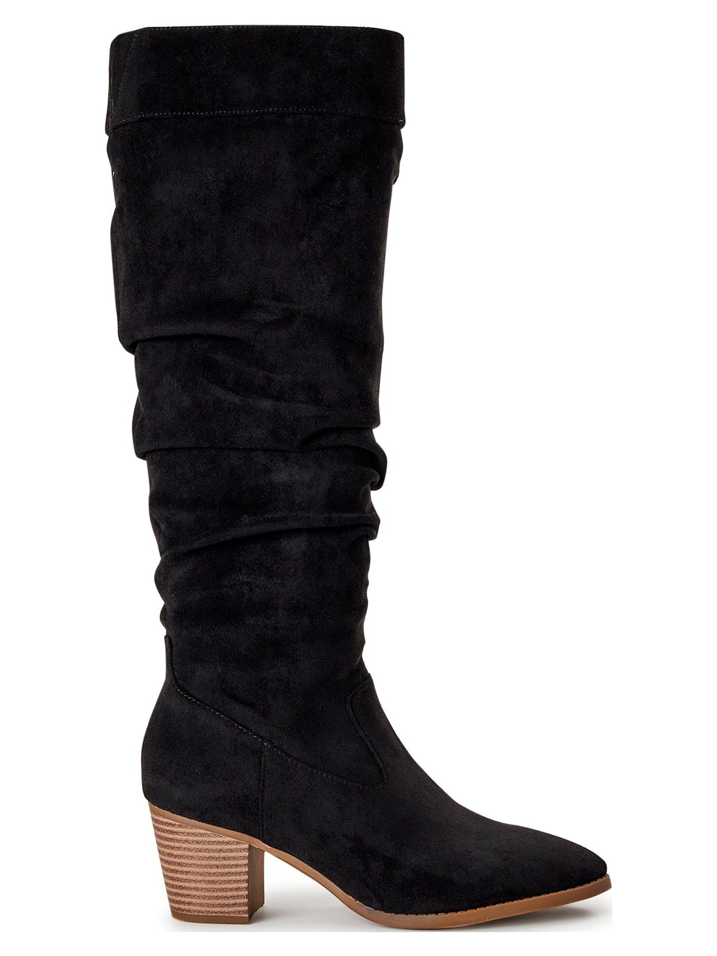 TIME AND TRUE Womens Black Ankle Zip 20.5 Shaft Rouched Goring Cushioned Almond Toe Stacked Heel Slouch Boot 11