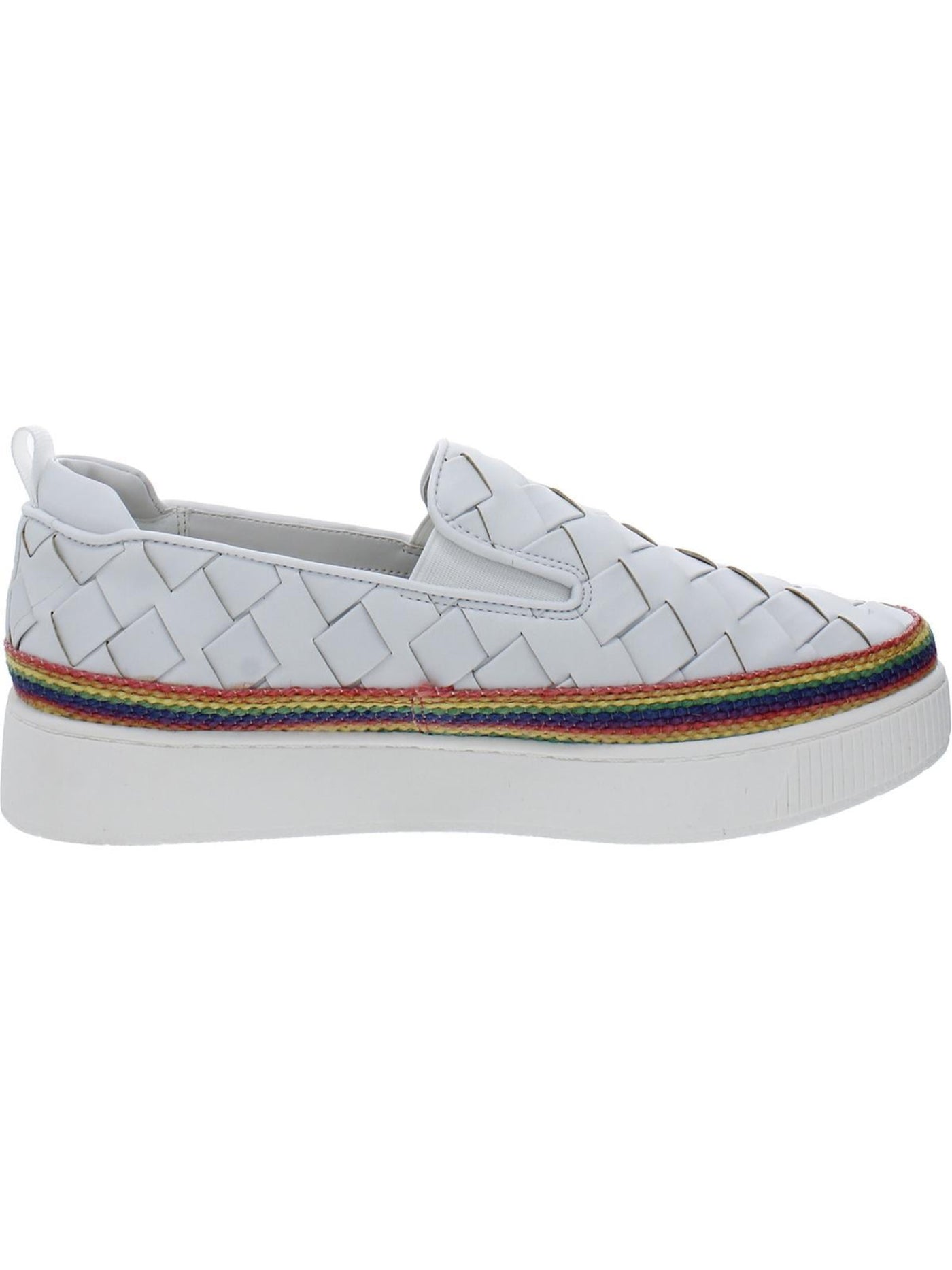FRANCO SARTO Womens White Colorblocked Stripe Heel Pull-Tab Removable Padded Footbed Woven Goring Homer 3 Almond Toe Platform Slip On Sneakers Shoes 8.5 M