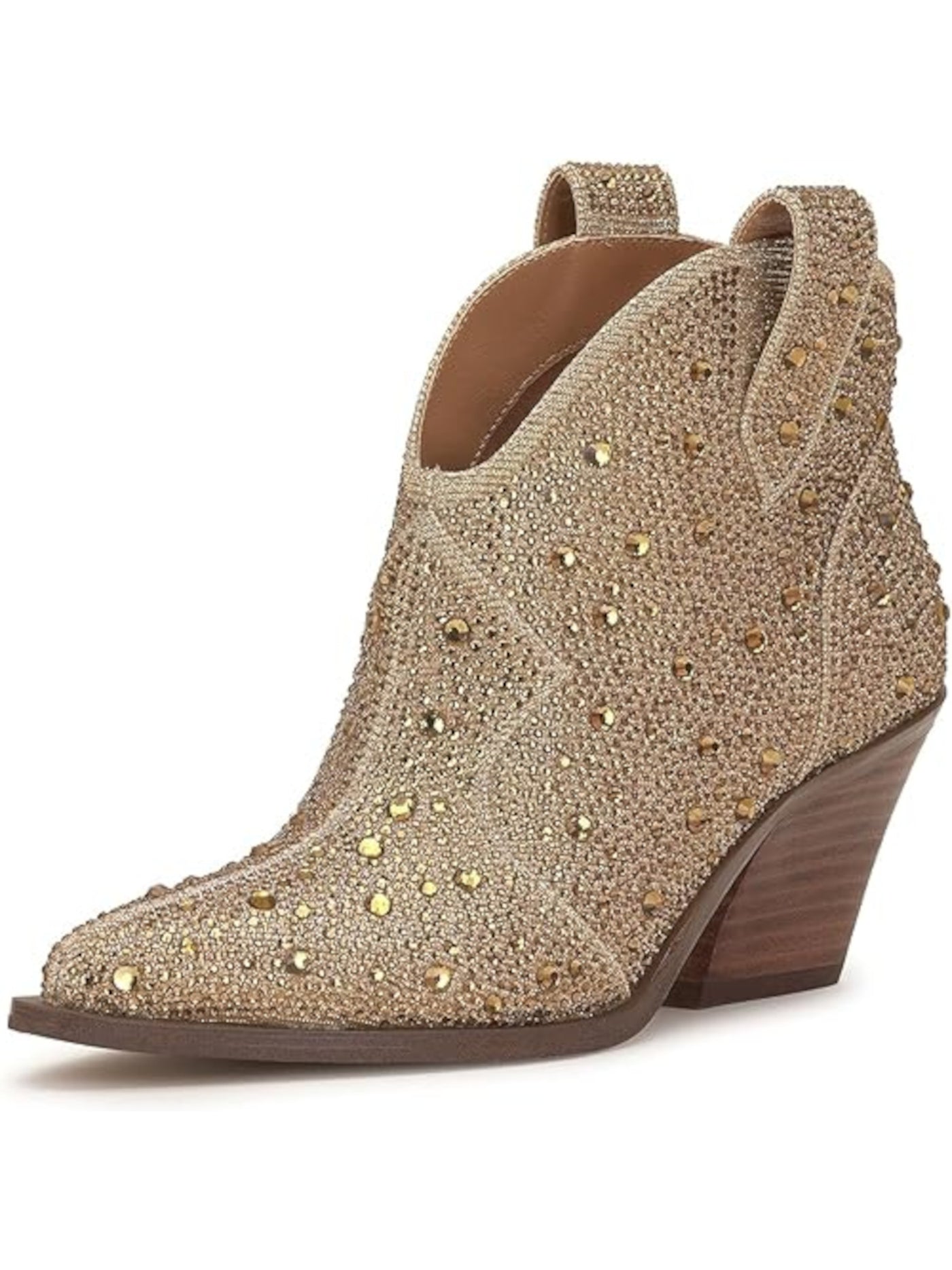 JESSICA SIMPSON Womens Beige Front Notch Embellished Zadie Pointed Toe Stacked Heel Slip On Western Boot 6 M