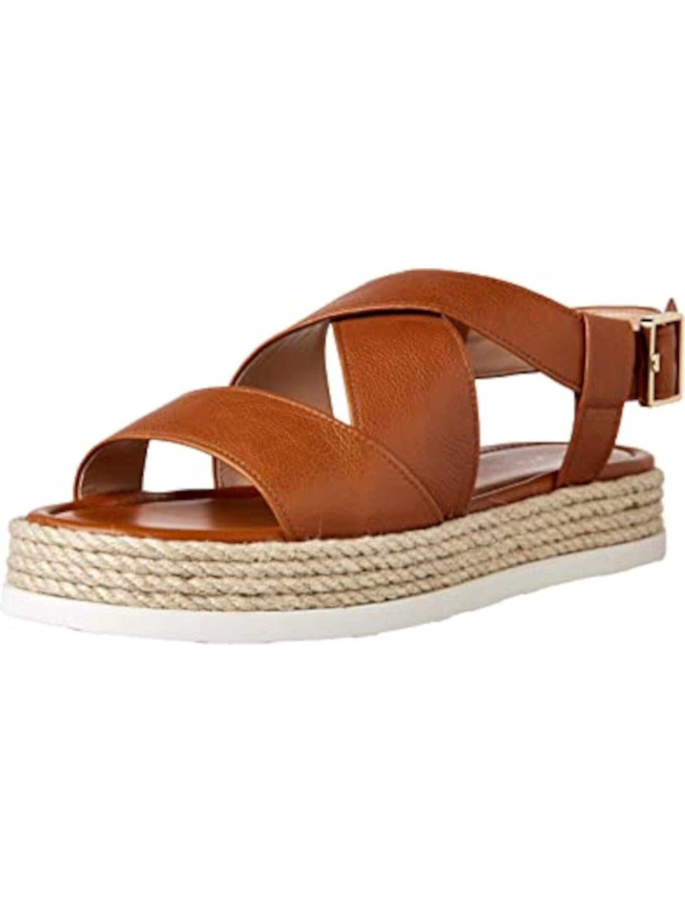 VIA SPIGA Womens Brown Corded Trim Cushioned Grayce Round Toe Platform Buckle Leather Slingback Sandal 10 M