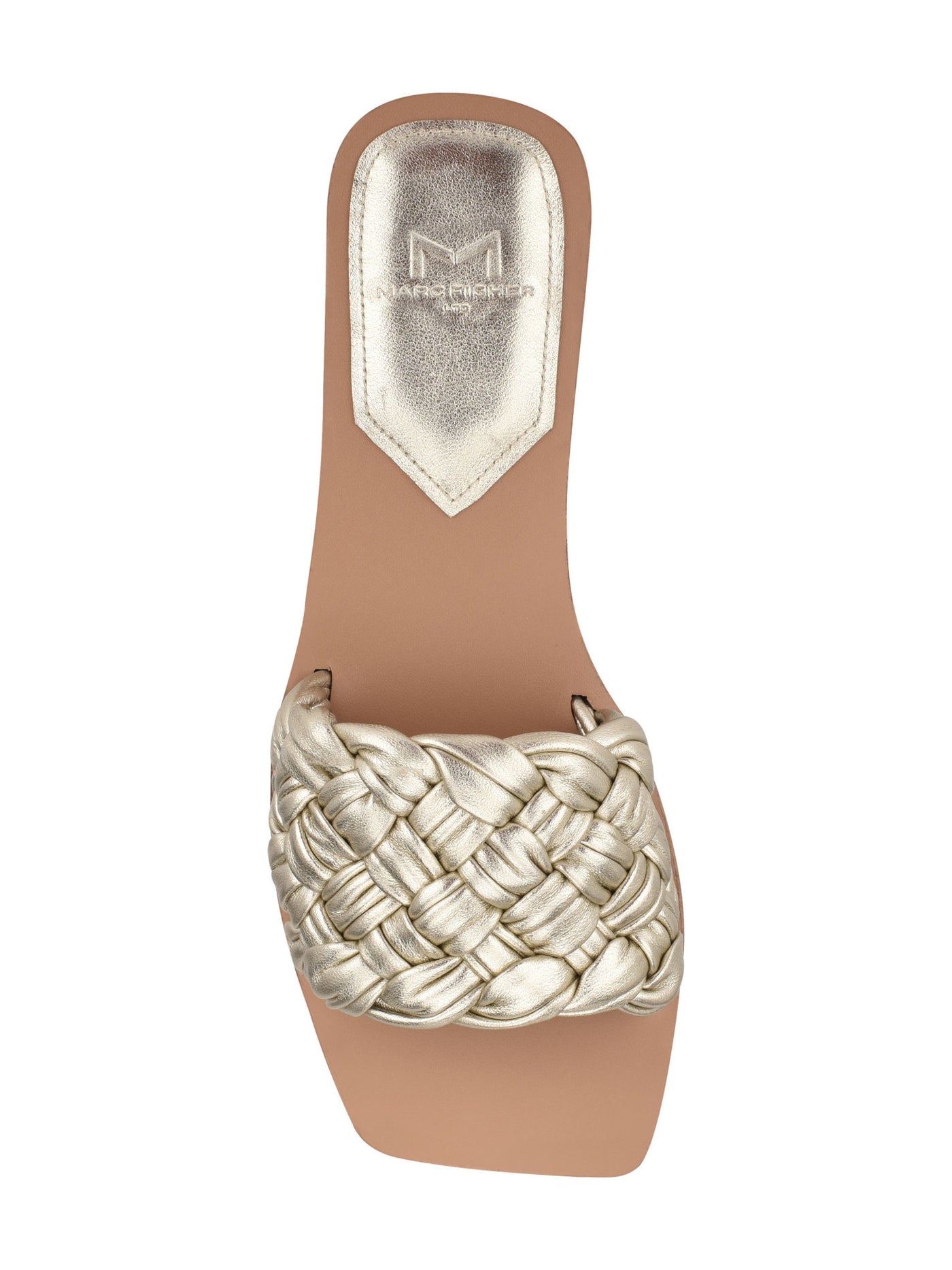 MARC FISHER Womens Gold Metallic Braided Padded Reanna Square Toe Block Heel Slip On Leather Slide Sandals Shoes 6 M