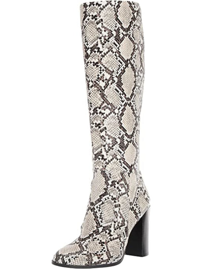 KENNETH COLE NEW YORK Womens Beige Snake Skin Print Justin Round Toe Block Heel Zip-Up Dress Boots 9.5 M