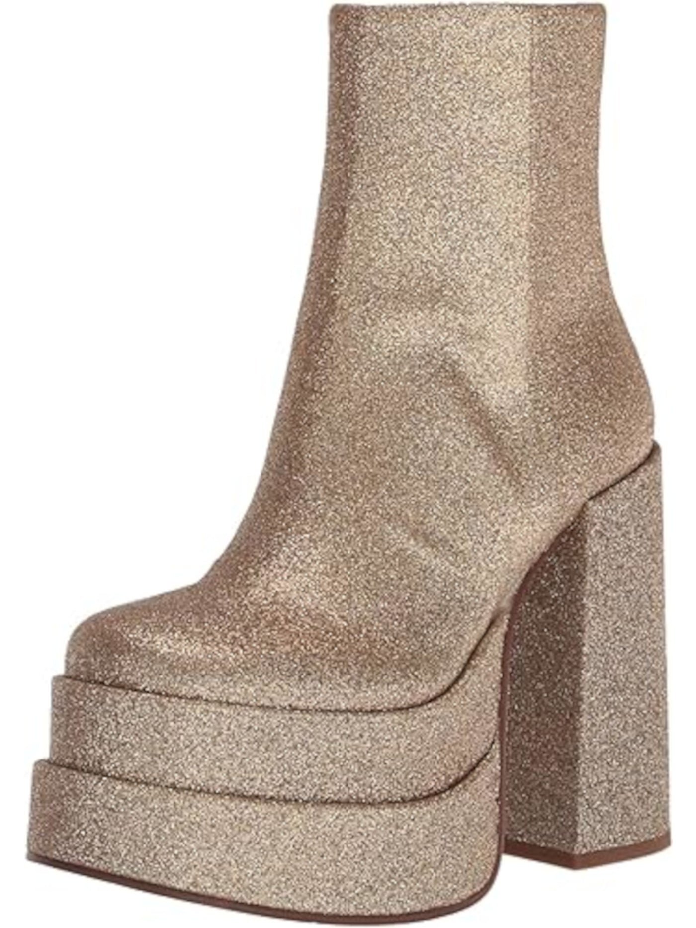 STEVE MADDEN Womens Gold 2-1/2" Platform Comfort Goring Cobraa Round Toe Block Heel Zip-Up Dress Booties 8.5 M