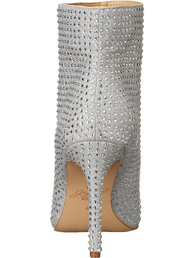 JEWEL BADGLEY MISCHKA Womens Silver Embellished Jude Pointed Toe Stiletto Dress Booties 5 M