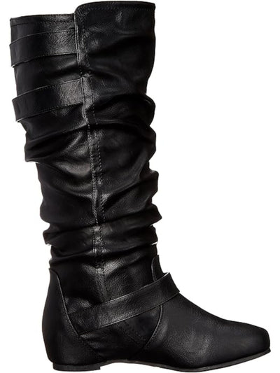 JOURNEE COLLECTION Womens Black Buckle Accent Comfort Cammie Round Toe Slip On Slouch Boot 8 M