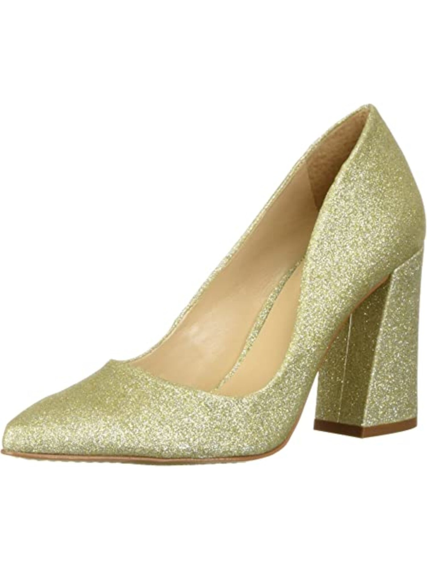 VINCE CAMUTO Womens Gold Padded Glitter Talise Pointed Toe Flare Slip On Dress Pumps Shoes 6 M