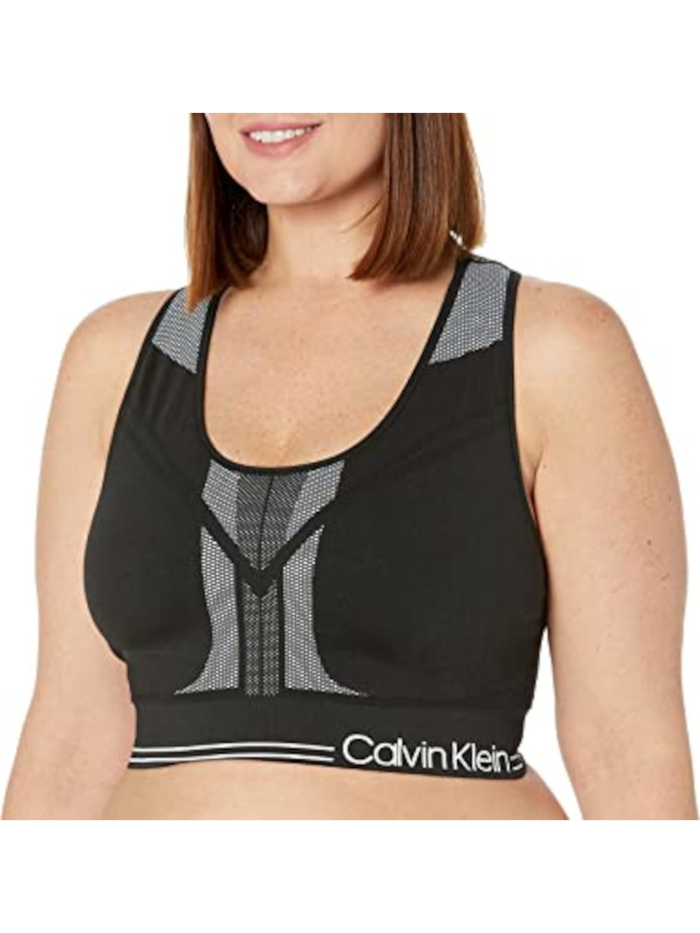 CALVIN KLEIN PERFORMANCE Intimates Black Reversible Logo Band Medium Impact Sports Bra Plus 2X