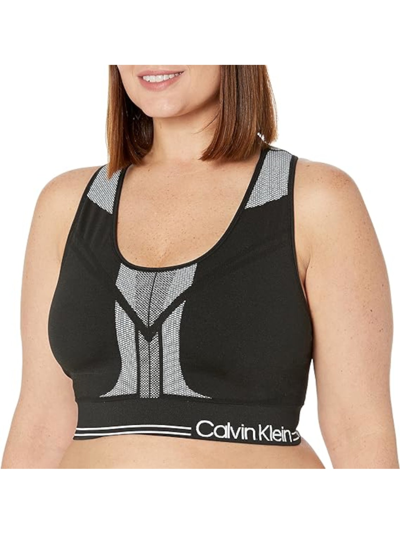 CALVIN KLEIN Intimates Black Reversible Logo Band Medium Impact Sports Bra Plus 3X