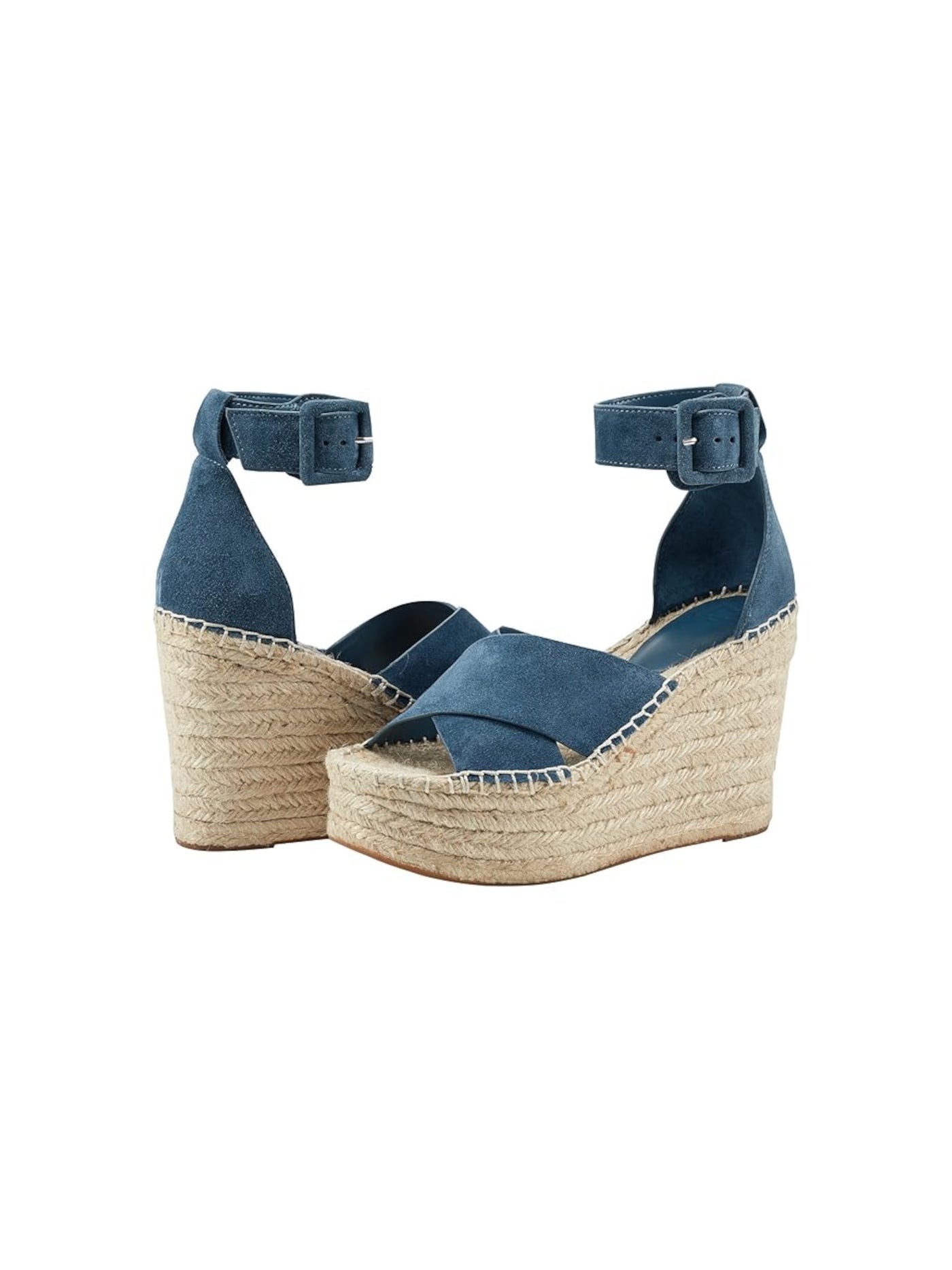 MARC FISHER LTD Womens Blue 2" Platform Ankle Strap Padded Able Open Toe Wedge Buckle Leather Espadrille Shoes 9 M