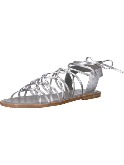 VINCE. Womens Silver Strappy Palmera Round Toe Lace-Up Leather Slingback Sandal 5.5 M