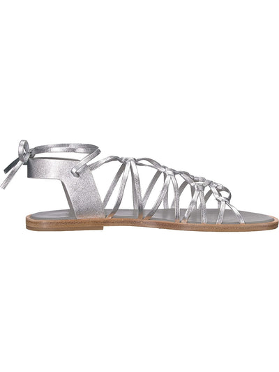 VINCE. Womens Silver Strappy Palmera Round Toe Lace-Up Leather Slingback Sandal 5.5 M