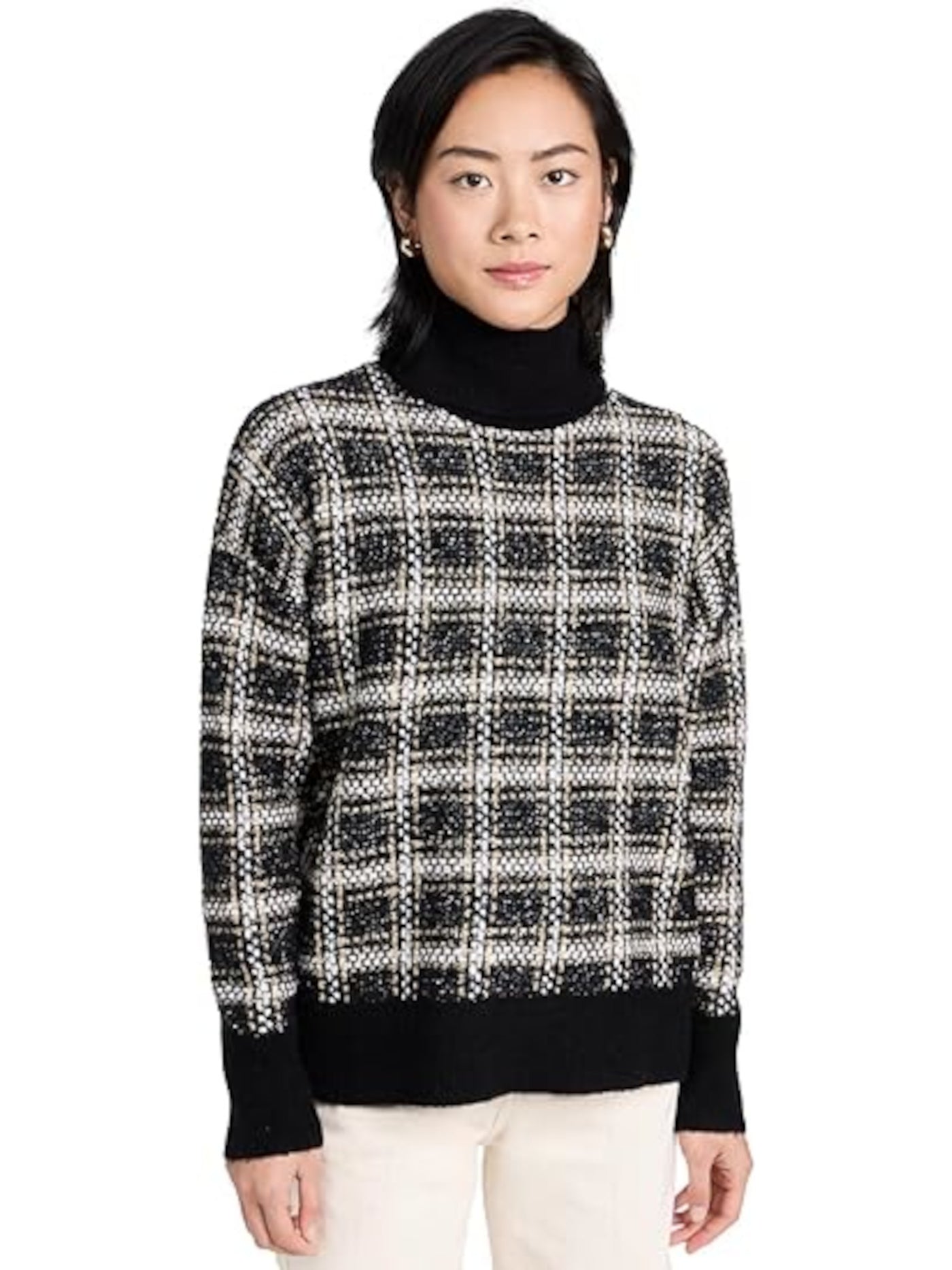 SPLENDID Womens Black Plaid Long Sleeve Turtle Neck Sweater S