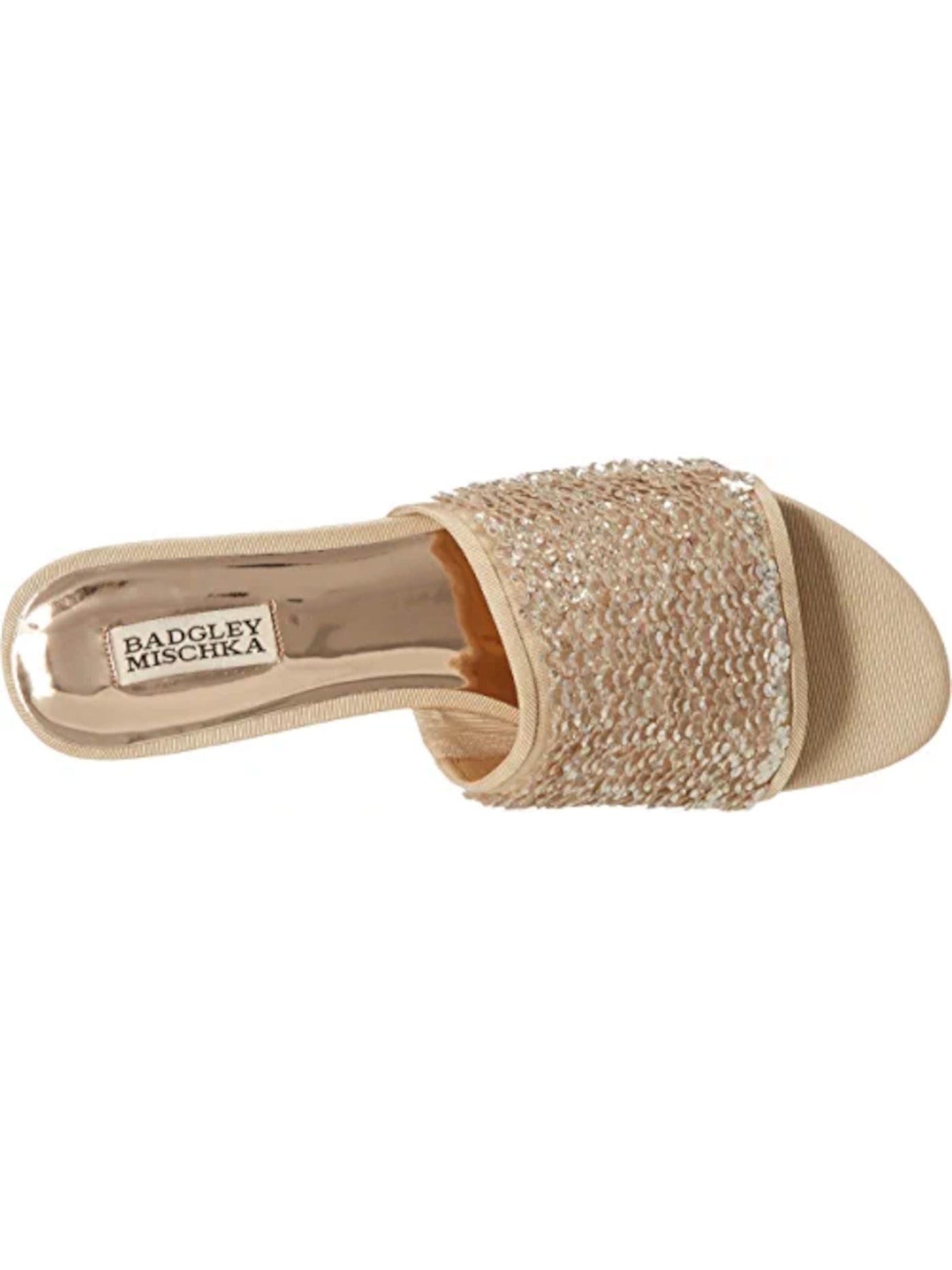 BADGLEY MISCHKA Womens Beige Floral Sequins Padded Gita Round Toe Slip On Slide Sandals Shoes 7 M