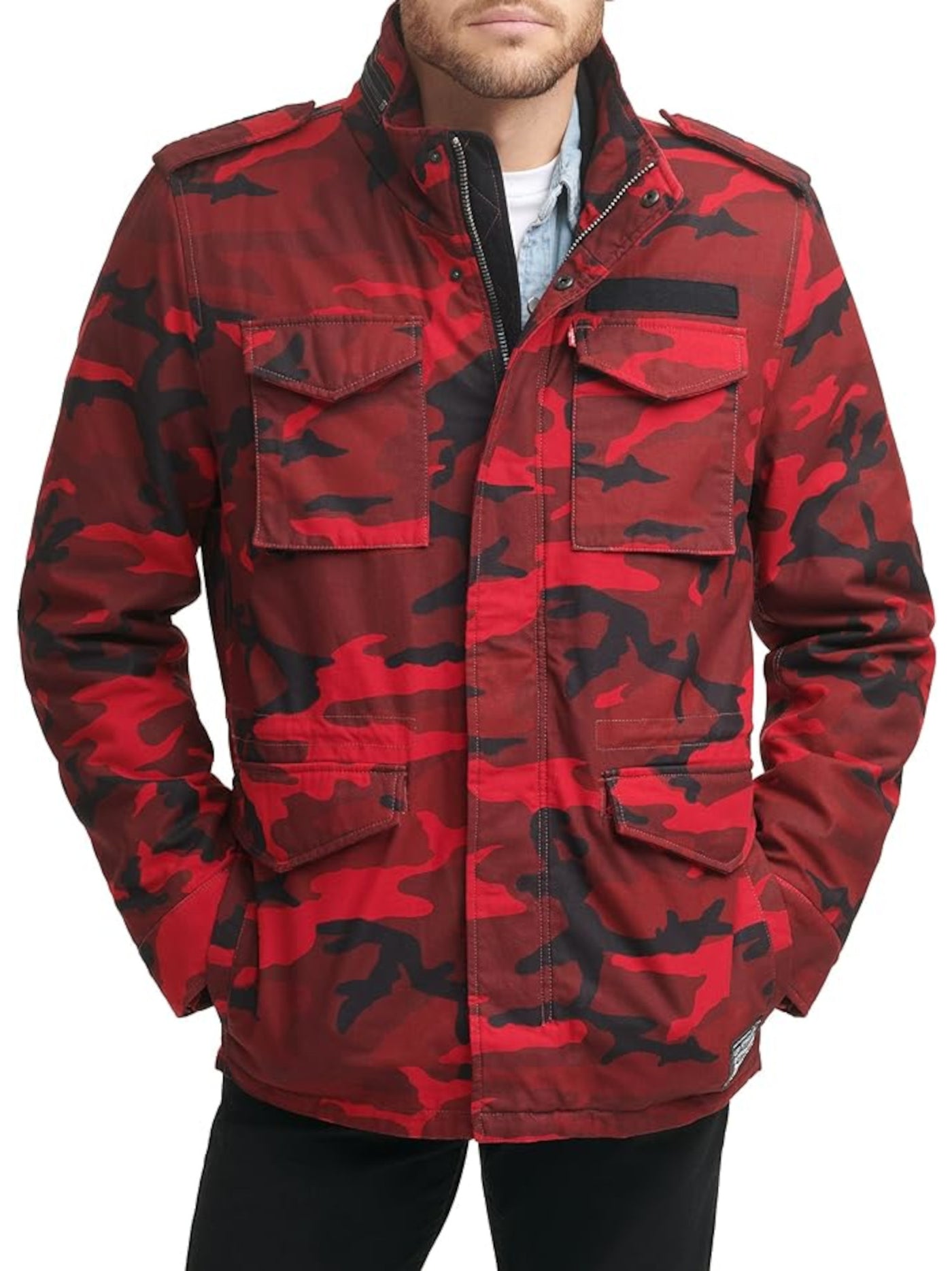 LEVI STRAUSS & CO Mens Red Camouflage Military Coat S