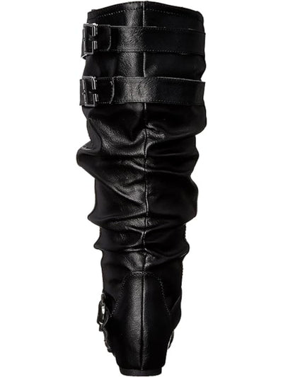 JOURNEE COLLECTION Womens Black Buckle Accent Comfort Cammie Round Toe Slip On Slouch Boot 8 M