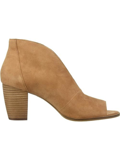 LUCKY BRAND Womens Brown Open Vamp Comfort Joal Round Toe Block Heel Slip On Leather Dress Shootie 11 M