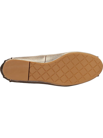 BADGLEY MISCHKA Womens Beige Rhinestone Cushioned Karter Round Toe Block Heel Lace-Up Leather Ballet Flats