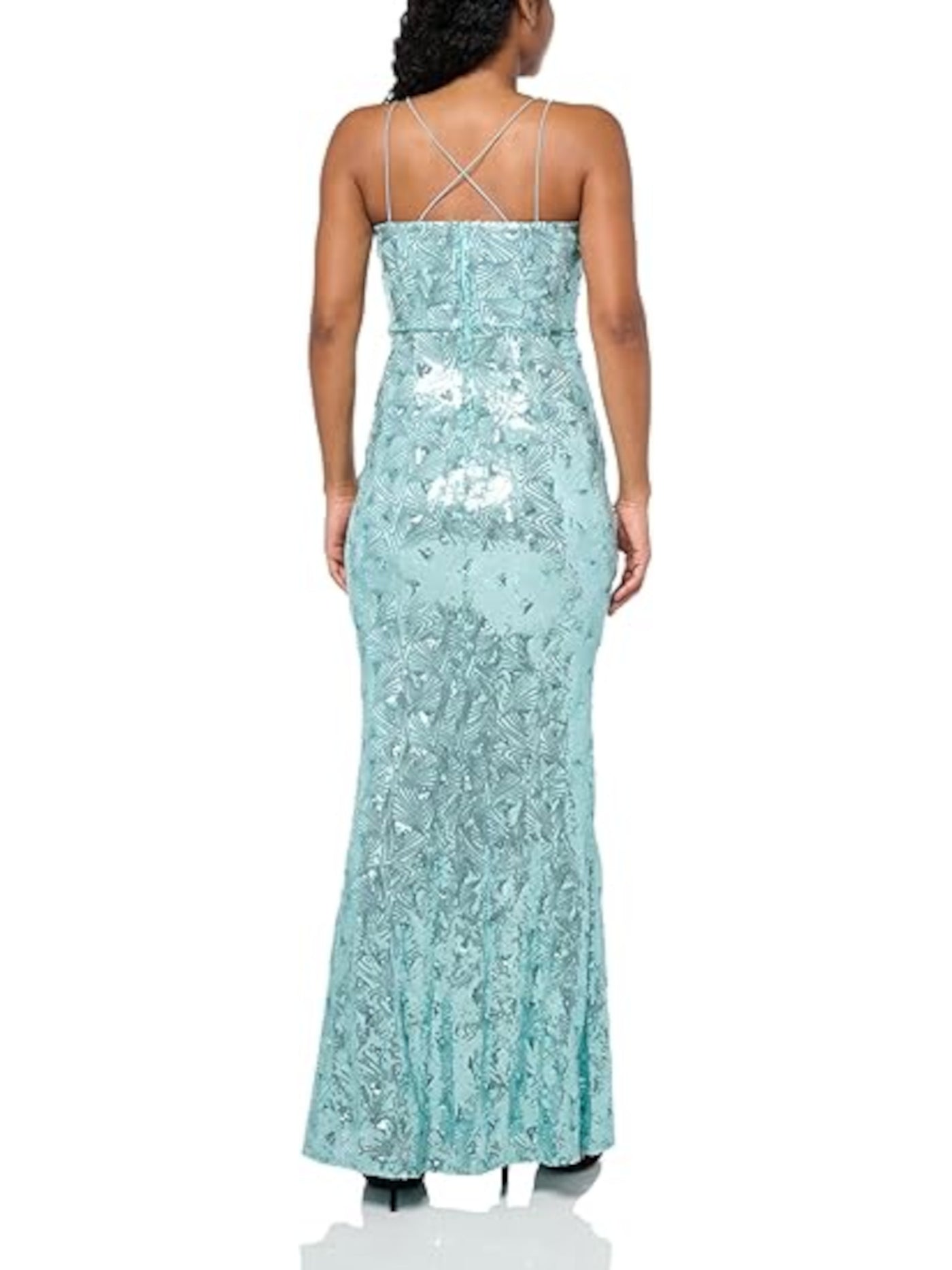 SPEECHLESS Womens Teal Zippered Sequined Strappy Padded Spaghetti Strap Sweetheart Neckline Full-Length Formal Gown Dress Juniors 1