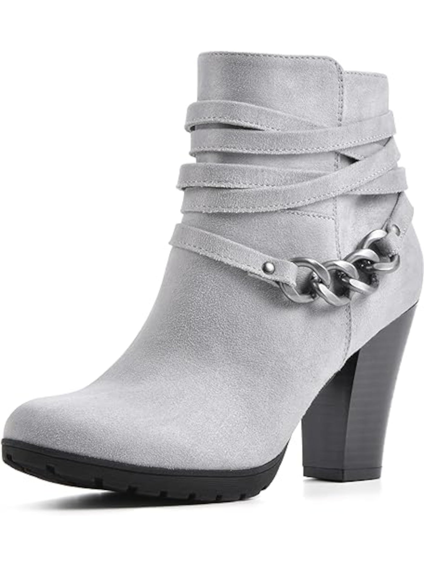 WHITE MOUNTAIN Womens Gray Chain Samuel Round Toe Stacked Heel Zip-Up Booties 8 M